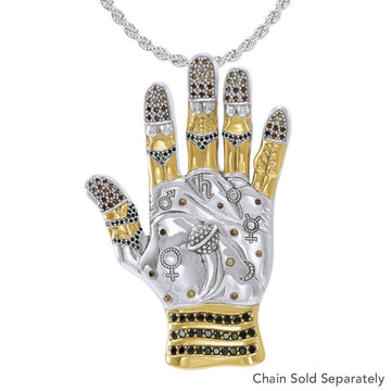 Energies of the Universe ~ Dali-inspired fine Sterling Silver Jewelry Pendant in 18k Gold accent MPD2656. - Jewelry